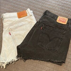 Levi's 501 button fly cut-off denim shorts. 2 pairs sold separately black & blue